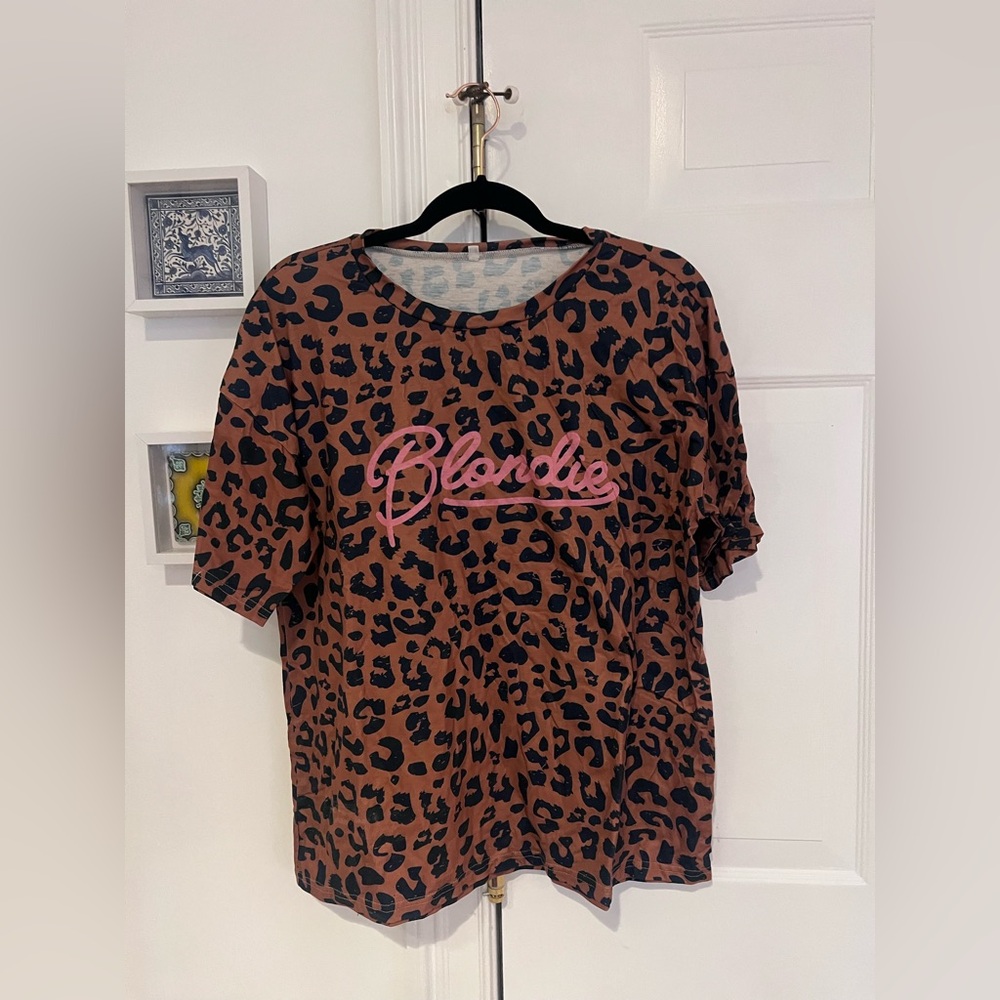 Blondie Leopard Print Women's Top - Brown and Pink M